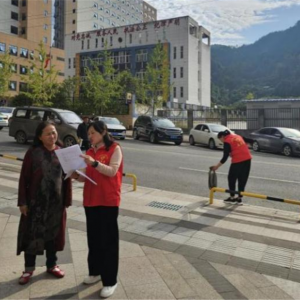 巴中市发展改革委志愿者为文明城市建设助力，引导市民参与调查及遵守养犬规定！