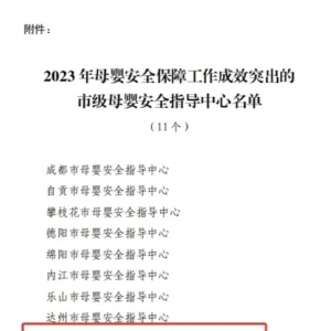 巴中市母婴安全指导中心荣获四川省妇幼保健院表扬