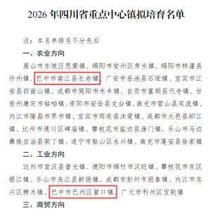 巴中市2个镇入选四川省第一批重点中心镇培育名单