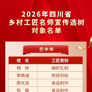 巴中11名匠人、2个工作室获2026年四川省乡村工匠名师系列认定